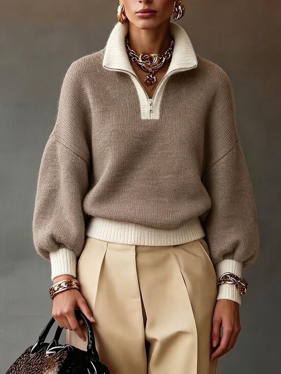 Sweaters - Multicolor Casual Women's Drop Shoulder High Neck Cardigan